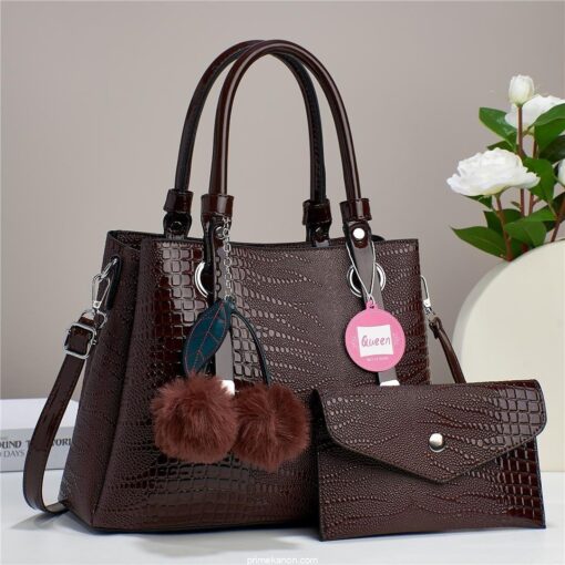 Croc Alligator 2 in 1 Fashion Satchel Taupe Premium Trendy Classic Crossbody Shoulder Leather Versatile Bag - Image 4