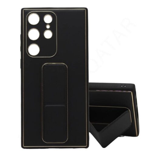 Samsung Galaxy S22/S23 Series Premium Gold Electroplated Luxury Leather Case with Magnetic Car Mount Holder & Wrist Strap Case Kickstand - Image 3