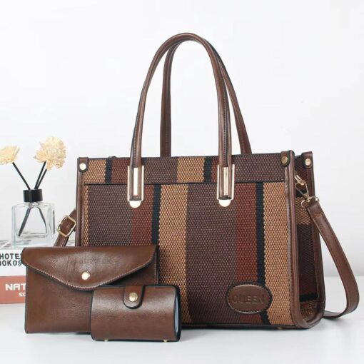 New Arrival QUEEN 3 Piece Retro casual portable Hot Sale contrast color Tote fashion hand bag - Image 4