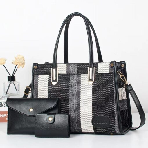 New Arrival QUEEN 3 Piece Retro casual portable Hot Sale contrast color Tote fashion hand bag - Image 2
