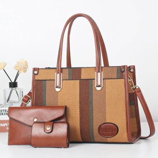 New Arrival QUEEN 3 Piece Retro casual portable Hot Sale contrast color Tote fashion hand bag - Image 7
