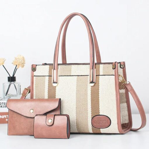New Arrival QUEEN 3 Piece Retro casual portable Hot Sale contrast color Tote fashion hand bag - Image 8