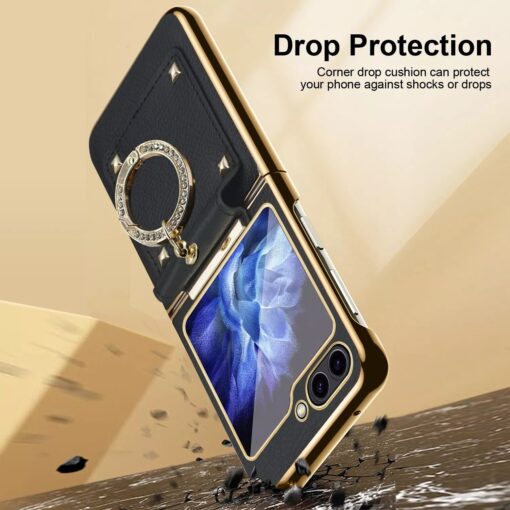 Samsung Galaxy Z Flip 5 & 6 Series Ring Holder Buckle PU Leather Hinge Case - Image 12
