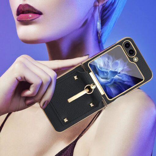 Samsung Galaxy Z Flip 5 & 6 Series Ring Holder Buckle PU Leather Hinge Case - Image 9