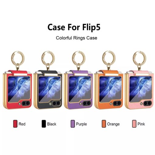 Samsung Galaxy Z Flip 5 & 6 Series Ring Holder Buckle PU Leather Hinge Case - Image 8