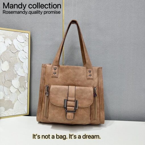Modern Design Classic Retro Casual Large Capacity Rose Mandy Top Grain Leather Handbag - Image 5