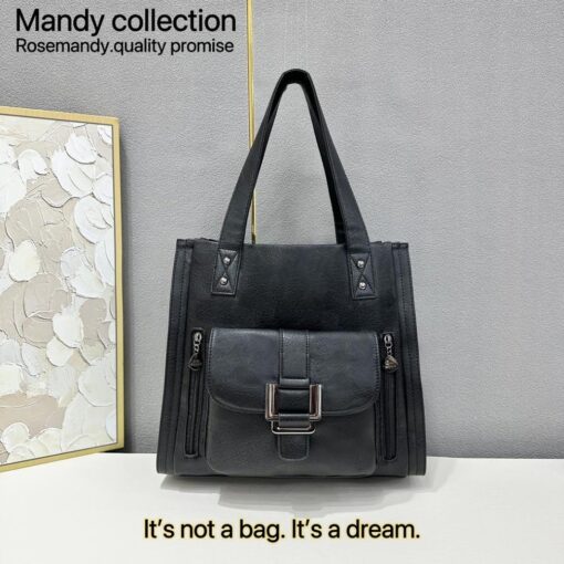 Modern Design Classic Retro Casual Large Capacity Rose Mandy Top Grain Leather Handbag - Image 3