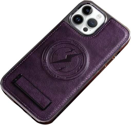 Magnetic Wireless Charging Kickstand Leather Case for iPhone  Series  Invisible Bracket Skin Feeling Slim Cover