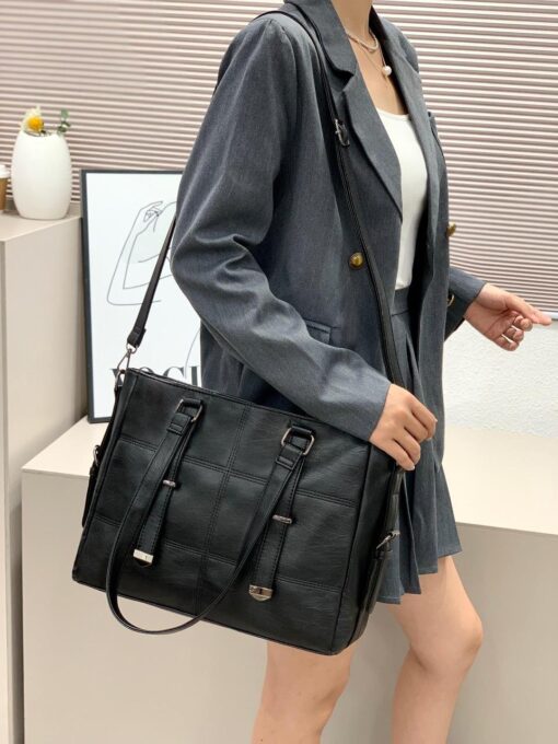 arge Capacity Quality Classic Quilted Business Style Cross Shoulder PU Leather Tote Bag - Image 7