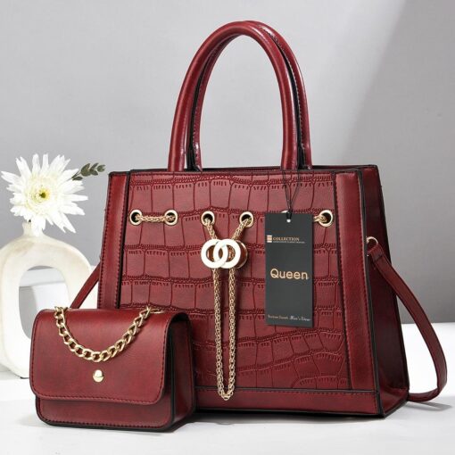 NEW QUEEN 2-in-1 Croc-Embossed Leather Tote & Clutch Handbag Set - Image 3