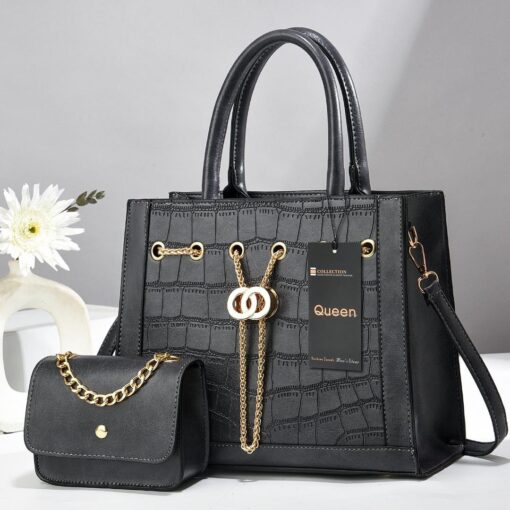 NEW QUEEN 2-in-1 Croc-Embossed Leather Tote & Clutch Handbag Set - Image 9