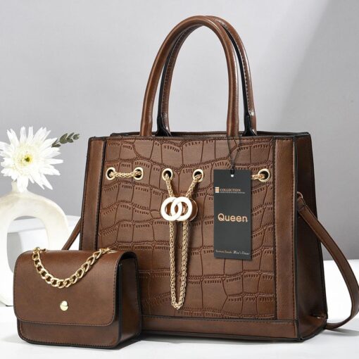 NEW QUEEN 2-in-1 Croc-Embossed Leather Tote & Clutch Handbag Set - Image 8