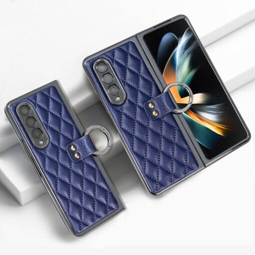 Samsung Galaxy Z Fold 3 4 5 6 Series, Luxury Plating Edge Case with Hanging Ring Anti-Scratch Screen Protection Leather Cover - Image 6
