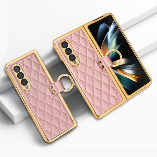 Samsung Galaxy Z Fold 3 4 5 6 Series, Luxury Plating Edge Case with Hanging Ring Anti-Scratch Screen Protection Leather Cover - Image 7
