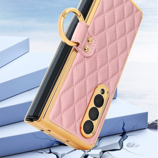 Samsung Galaxy Z Fold 3 4 5 6 Series, Luxury Plating Edge Case with Hanging Ring Anti-Scratch Screen Protection Leather Cover - Image 18