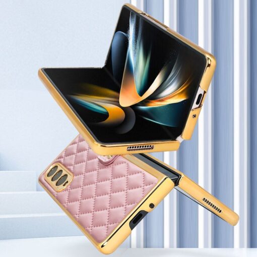 Samsung Galaxy Z Fold 3 4 5 6 Series, Luxury Plating Edge Case with Hanging Ring Anti-Scratch Screen Protection Leather Cover - Image 17