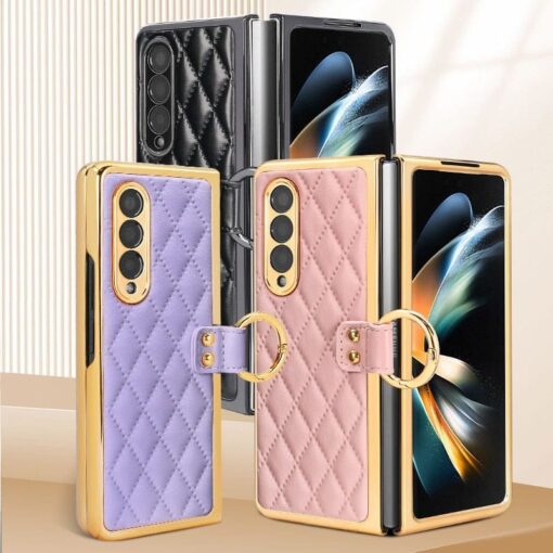 Samsung Galaxy Z Fold 3 4 5 6 Series, Luxury Plating Edge Case with Hanging Ring Anti-Scratch Screen Protection Leather Cover - Image 15