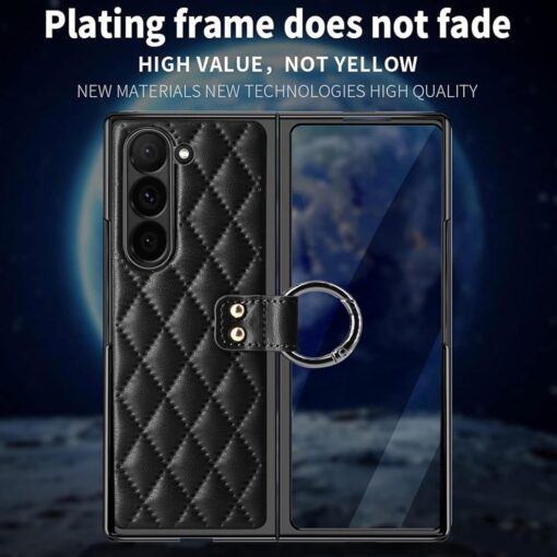 Samsung Galaxy Z Fold 3 4 5 6 Series, Luxury Plating Edge Case with Hanging Ring Anti-Scratch Screen Protection Leather Cover - Image 13