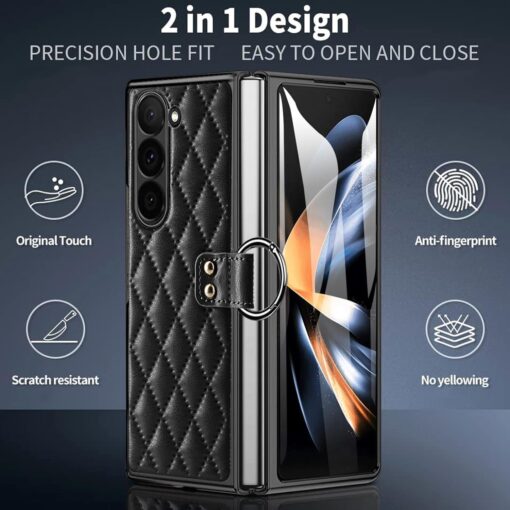 Samsung Galaxy Z Fold 3 4 5 6 Series, Luxury Plating Edge Case with Hanging Ring Anti-Scratch Screen Protection Leather Cover - Image 12