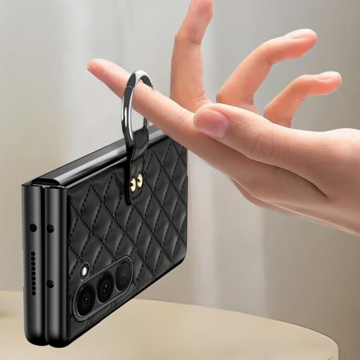 Samsung Galaxy Z Fold 3 4 5 6 Series, Luxury Plating Edge Case with Hanging Ring Anti-Scratch Screen Protection Leather Cover - Image 11