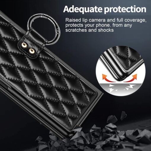 Samsung Galaxy Z Fold 3 4 5 6 Series, Luxury Plating Edge Case with Hanging Ring Anti-Scratch Screen Protection Leather Cover - Image 8