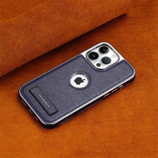 JDK Logo Cutout Luxury Plating Bumper Leather Folding Kickstand Phone Case For iPhone 16 15 14 Pro Max Series - Image 29