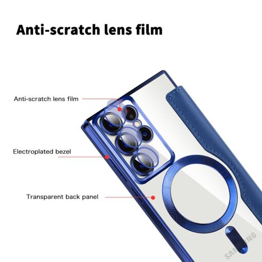 Samsung Galaxy S21/S22/S23 Ultra MagSafe Magnetic Absorption Leather Wallet Flip Case with Lens Protection - Image 9