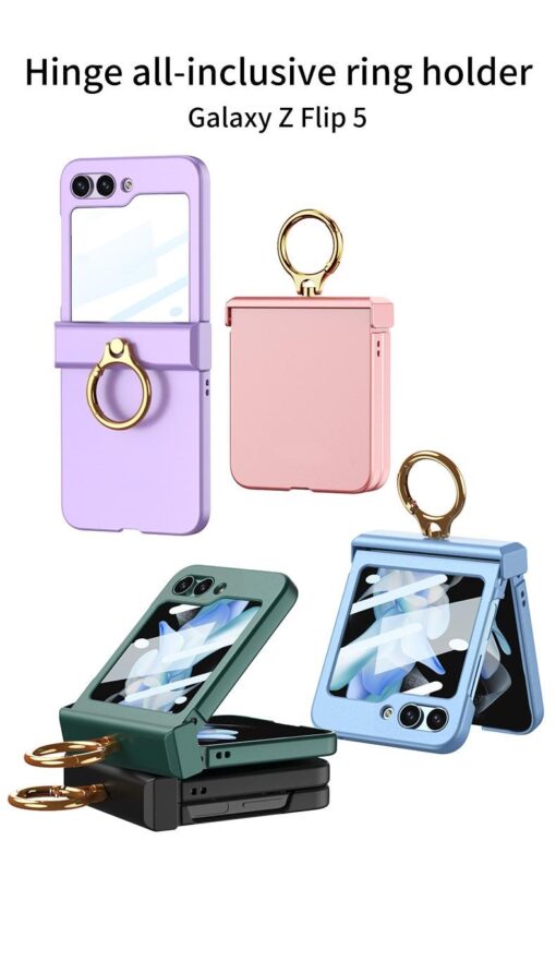 Samsung Galaxy Z Flip 5 5G GKK Ring Holder Hinged Case with Screen Film Protective Cover - Image 5