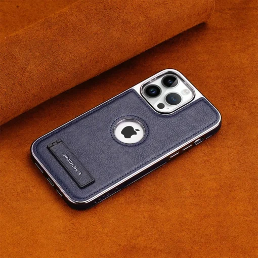 JDK Logo Cutout Luxury Plating Bumper Leather Folding Kickstand Phone Case For iPhone 16 15 14 Pro Max Series - Image 7