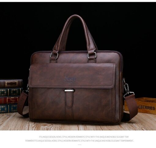JEEP BULUO Men’s Leather Briefcases Bag Shoulder Fashion Business Laptop Bag - Image 19