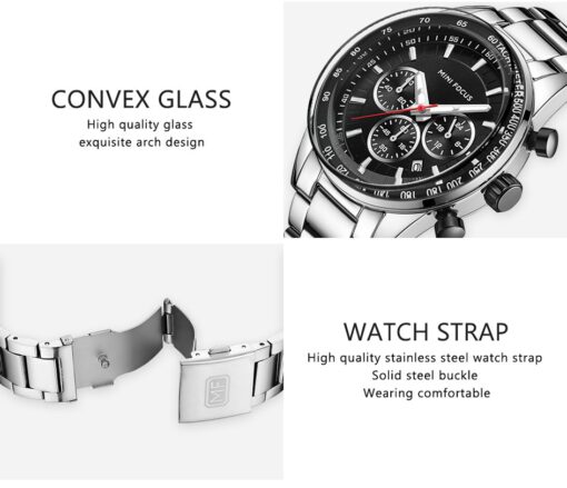 MINI FOCUS Waterproof Sport Watch Chronograph Men Casual Stainless Steel Quartz Clock - Image 13