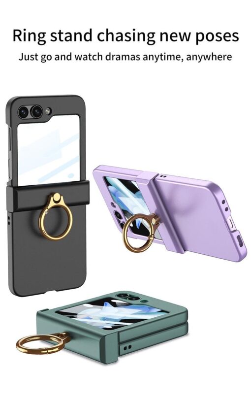 Samsung Galaxy Z Flip 5 5G GKK Ring Holder Hinged Case with Screen Film Protective Cover - Image 4