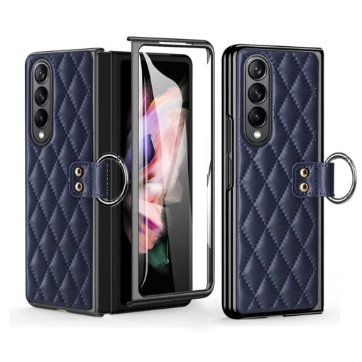 Samsung Galaxy Z Fold 3 4 5 6 Series, Luxury Plating Edge Case with Hanging Ring Anti-Scratch Screen Protection Leather Cover - Image 28