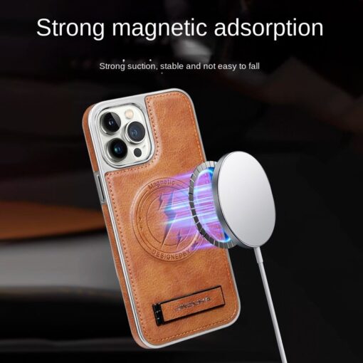 Magnetic Wireless Charging Kickstand Leather Case for iPhone  Series  Invisible Bracket Skin Feeling Slim Cover - Image 8