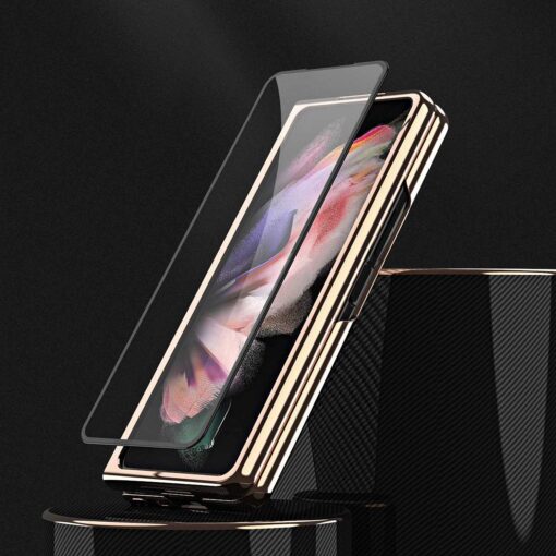 Samsung Galaxy Z Fold 3 4 5 6 Series, Luxury Plating Edge Case with Hanging Ring Anti-Scratch Screen Protection Leather Cover - Image 24