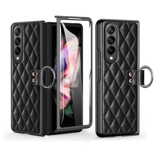 Samsung Galaxy Z Fold 3 4 5 6 Series, Luxury Plating Edge Case with Hanging Ring Anti-Scratch Screen Protection Leather Cover - Image 29