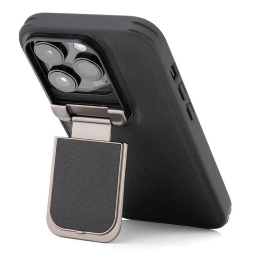 iPhone 16/15 Pro Max Series Genuine Leather Back Lens Protection Cover, Anti -Scratch and Protect Privacy Flip Aluminum Alloy Stand Slim Cover - Image 10