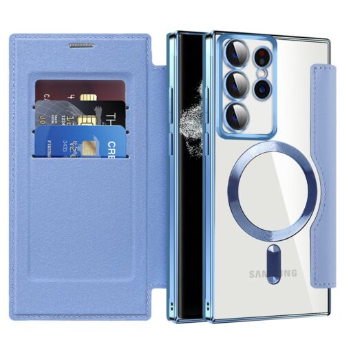 Samsung Galaxy S21/S22/S23 Ultra MagSafe Magnetic Absorption Leather Wallet Flip Case with Lens Protection - Image 3