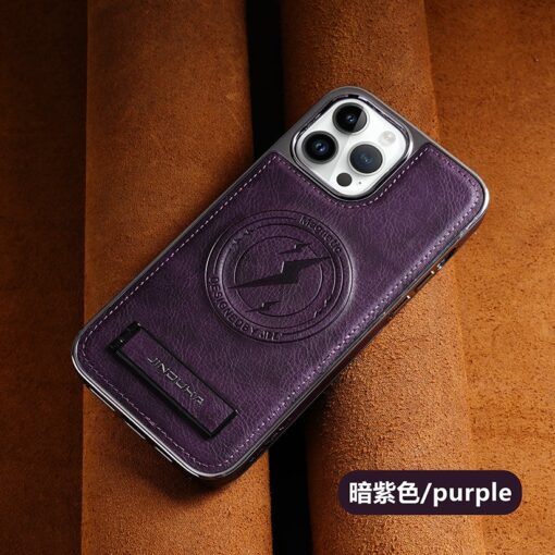 Magnetic Wireless Charging Kickstand Leather Case for iPhone  Series  Invisible Bracket Skin Feeling Slim Cover - Image 4