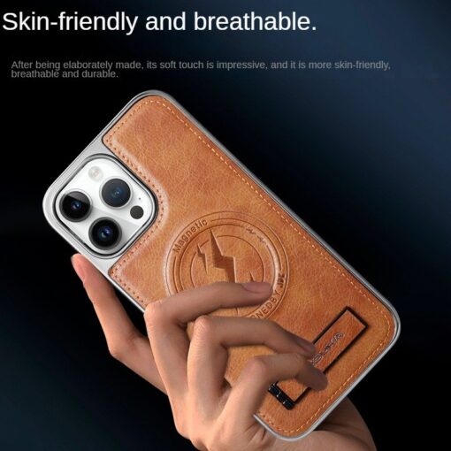 Magnetic Wireless Charging Kickstand Leather Case for iPhone  Series  Invisible Bracket Skin Feeling Slim Cover - Image 11