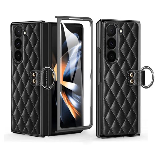 Samsung Galaxy Z Fold 3 4 5 6 Series, Luxury Plating Edge Case with Hanging Ring Anti-Scratch Screen Protection Leather Cover - Image 20