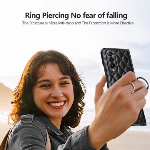 Samsung Galaxy Z Fold 3 4 5 6 Series, Luxury Plating Edge Case with Hanging Ring Anti-Scratch Screen Protection Leather Cover - Image 27