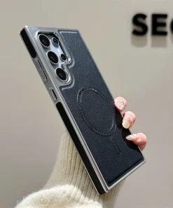 Bezel Shockproof Electroplated Leather Magnetic Phone Case for Samsung Galaxy S22 S23 S24 S25 Ultra