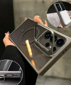 3GIVE Multifunctional hidden Metalic bracket shockproof magnetic transparent protective casing that comes with 5 Camera Lens Glass Protectors and Supports Magsafe Charging