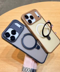 Shockproof Matte Frosted Ring Holder Case with Wireless Charging Skin-Friendly PC Cover for Iphone 17 Series