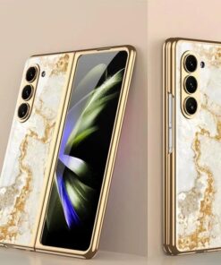Marble Patterned Shockproof Armor Case For Samsung Galaxy Z Fold 3,4&5 With Hinge Protection 360 Degree Case with Built-in Screen Protector