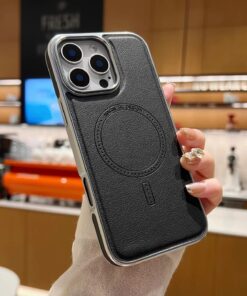 Bezel Shockproof Electroplated Leather Magnetic Phone Case for iphone 15-16-17Promax And 17Pro