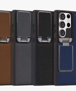 Samsung Galaxy S22-S23-S24-25 Ultra, Genuine Leather Back Lens Protection Cover, Anti -Scratch and Protect Privacy Flip Aluminum Alloy Stand Slim Cover