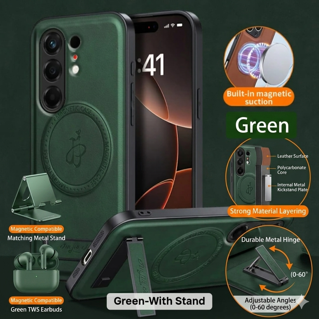 Magnetic Leather Back Cover with Kickstand And Bult-In-Magnetic-Suction-For-Tecno-Camon 40-T-Camon 40 Pro-T-Camon 50-And -T-Camon 50 Pro - Image 4