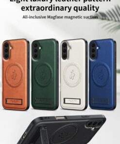 Magnetic Leather Back Cover with Kickstand And Bult-In-Magnetic-Suction-For-Samsung-Galaxy-A17-A26-A36-A37-A55-A56-A57